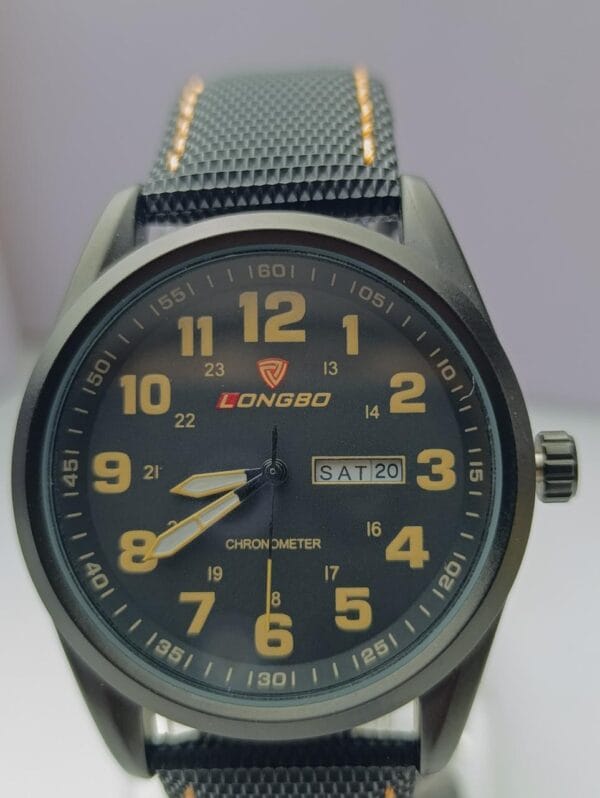 Men's Longbo Watch with Black Dial and Orange Numerals - Image 4