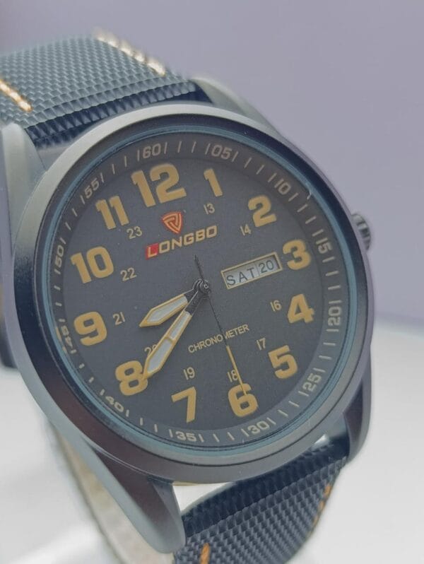 Men's Longbo Watch with Black Dial and Orange Numerals - Image 3