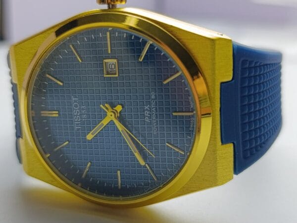 Luxurious Tissot PRX Gold and Blue Combination Watch - Image 2