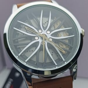 Heryi Unique Car Rim Inspired Watch with Brown Strap