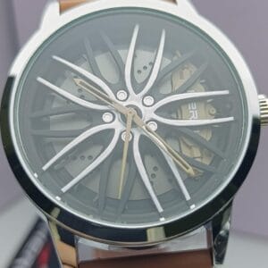 Heryi Unique Car Rim Inspired Watch with Brown Strap