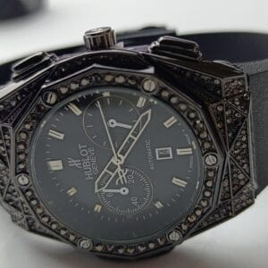 Hublot Black Chronograph Watch with Gem-Set Bezel and Case