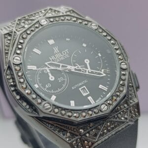 Hublot Black Chronograph Watch with Gem-Set Bezel and Case