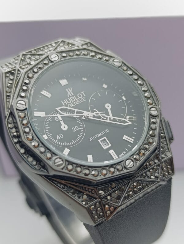 Hublot Black Chronograph Watch with Gem-Set Bezel and Case