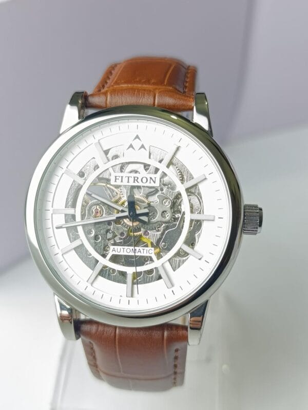 : Fitron Automatic Skeleton Watch with Brown Leather Strap - Image 2