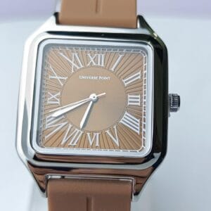 Universe Point Stylish Square-Cased Watch with Elegant Brown and Silver Tones