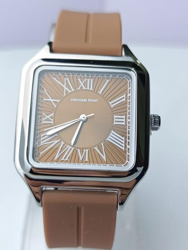 Universe Point Stylish Square-Cased Watch with Elegant Brown and Silver Tones - Image 4