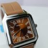 Universe Point Stylish Square-Cased Watch with Elegant Brown and Silver Tones