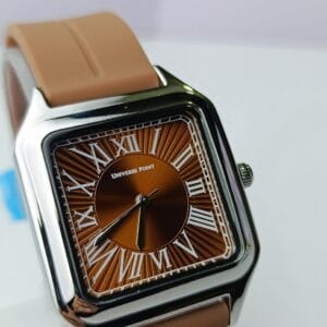 Universe Point Stylish Square-Cased Watch with Elegant Brown and Silver Tones