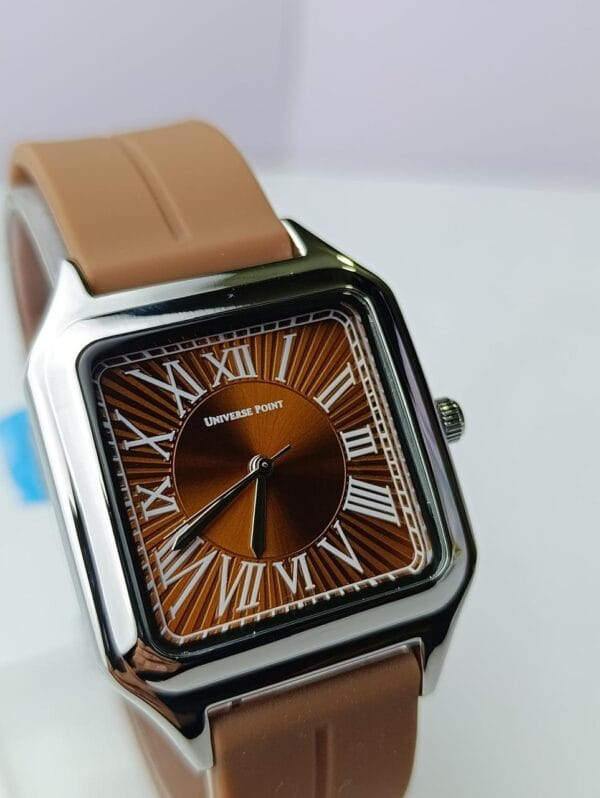 Universe Point Stylish Square-Cased Watch with Elegant Brown and Silver Tones