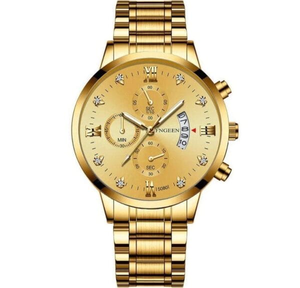 Luxurious FNGEEN Men's Gold-Tone Chronograph-Style Watch with Diamond Accents - Image 6