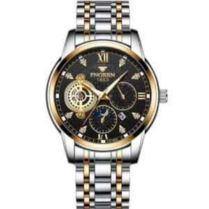 Luxurious FNGEEN Men's Gold-Tone Chronograph-Style Watch with Diamond Accents