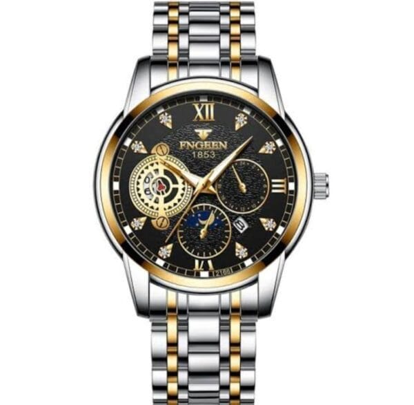 Luxurious FNGEEN Men's Gold-Tone Chronograph-Style Watch with Diamond Accents - Image 5
