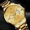 Luxurious FNGEEN Men's Gold-Tone Chronograph-Style Watch with Diamond Accents