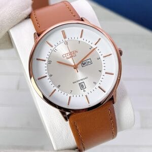 Sleek Citizen Quartz Men's Watch with Black Case & Grey Dial