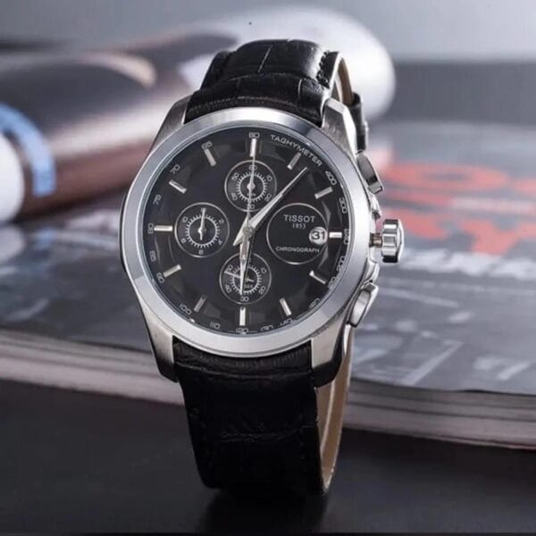 Elegant Tissot Chronograph Watch with White Dial & Brown Leather Strap - Image 10