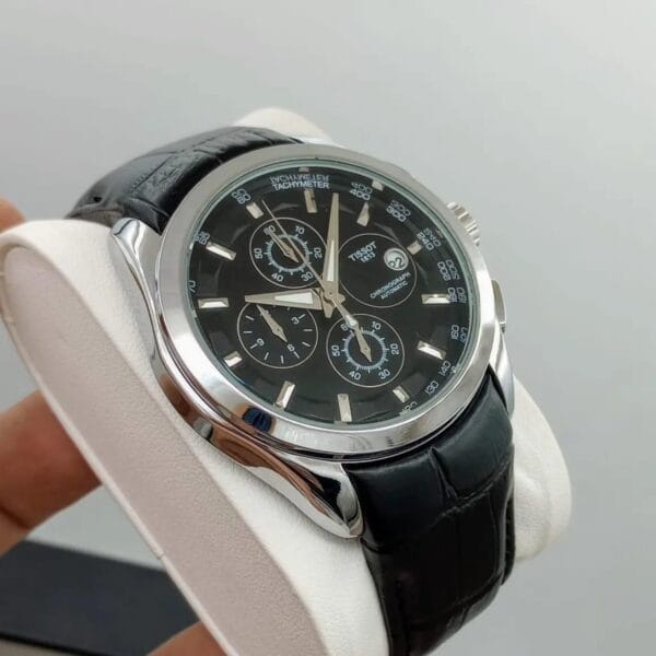 Elegant Tissot Chronograph Watch with White Dial & Brown Leather Strap - Image 8