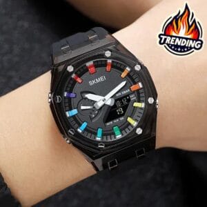 SKMEI Men's Multi-Color Accent Dual Display Sports Watch (WR 5BAR)