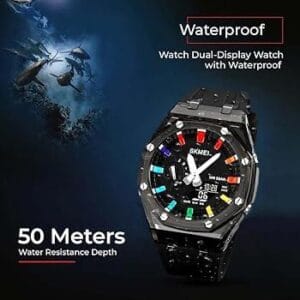SKMEI Men's Multi-Color Accent Dual Display Sports Watch (WR 5BAR)