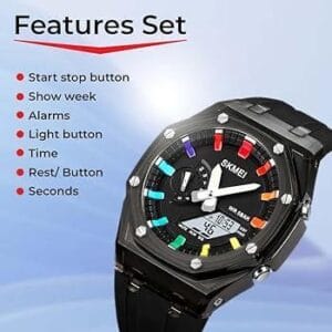 SKMEI Men's Multi-Color Accent Dual Display Sports Watch (WR 5BAR)