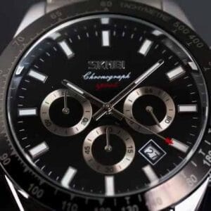 SKMEI Men's Stainless Steel Chronograph Sports Watch with Black Dial