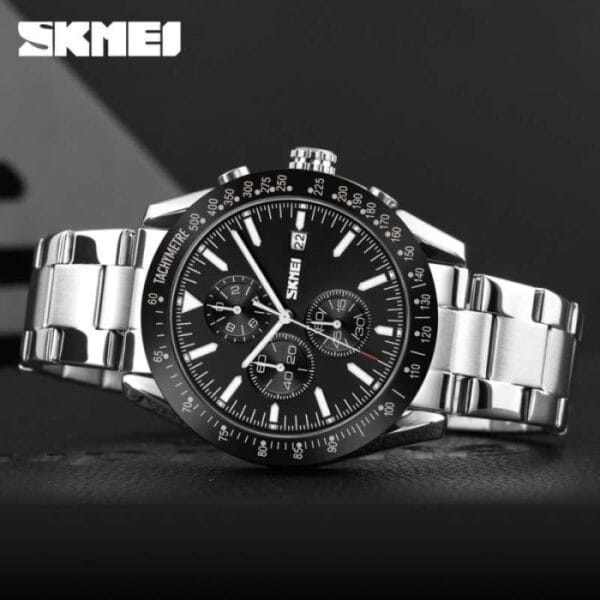SKMEI Men's Stainless Steel Chronograph Sports Watch with Black Dial - Image 5