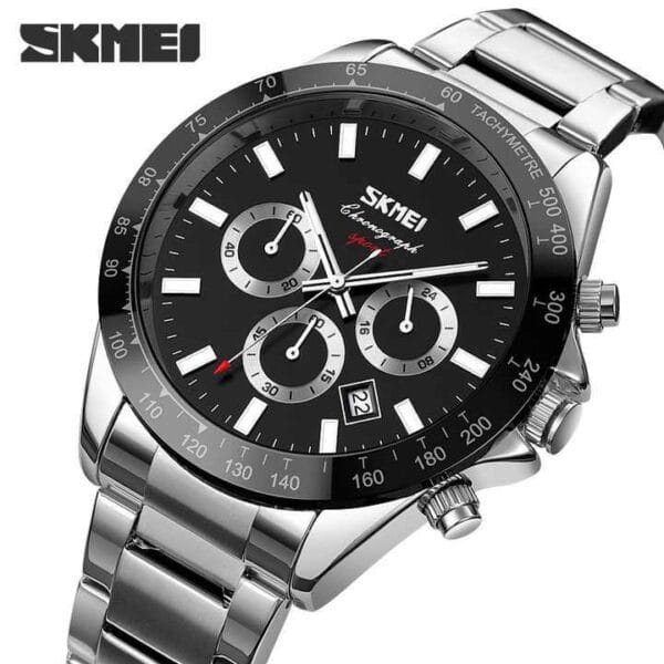 SKMEI Men's Stainless Steel Chronograph Sports Watch with Black Dial