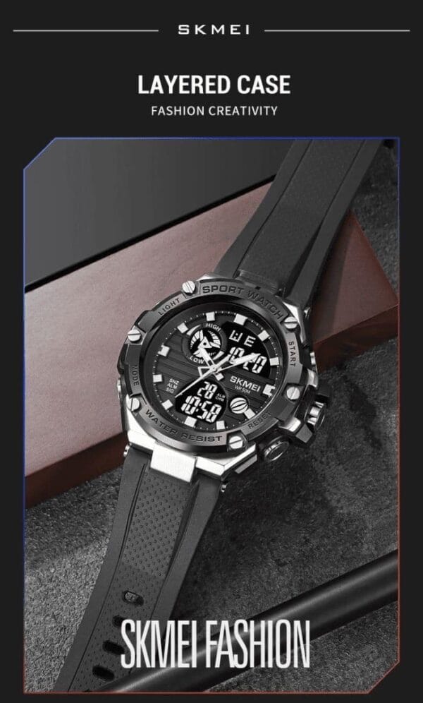 Rugged SKMEI Men's Digital-Analog Sport Watch (WR 5BAR) with Dual Time Display