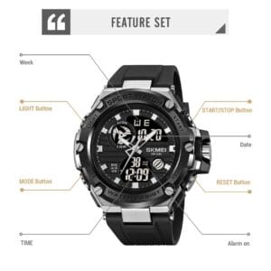 Rugged SKMEI Men's Digital-Analog Sport Watch (WR 5BAR) with Dual Time Display
