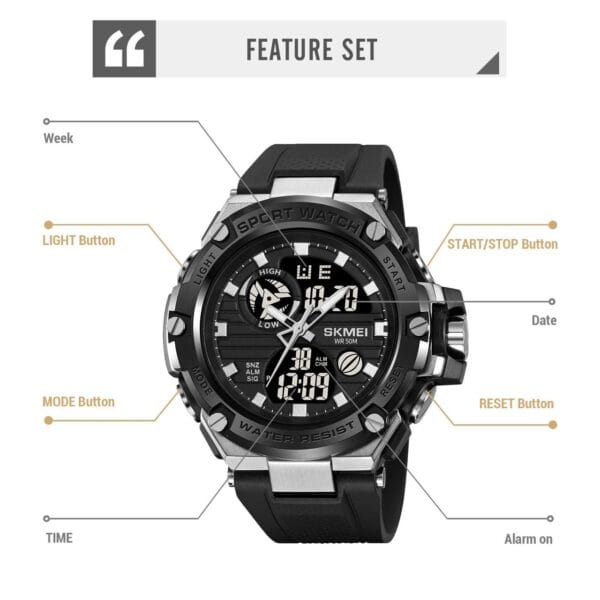 Rugged SKMEI Men's Digital-Analog Sport Watch (WR 5BAR) with Dual Time Display - Image 3