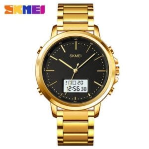 SKMEI Men's Stylish Black Analog-Digital Quartz Watch with Leather Strap