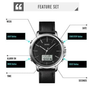 SKMEI Men's Stylish Black Analog-Digital Quartz Watch with Leather Strap