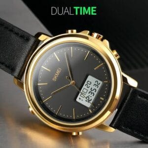SKMEI Men's Stylish Black Analog-Digital Quartz Watch with Leather Strap