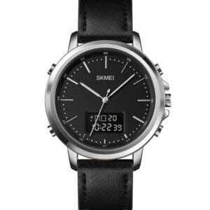 SKMEI Men's Stylish Black Analog-Digital Quartz Watch with Leather Strap