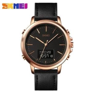 SKMEI Men's Stylish Black Analog-Digital Quartz Watch with Leather Strap