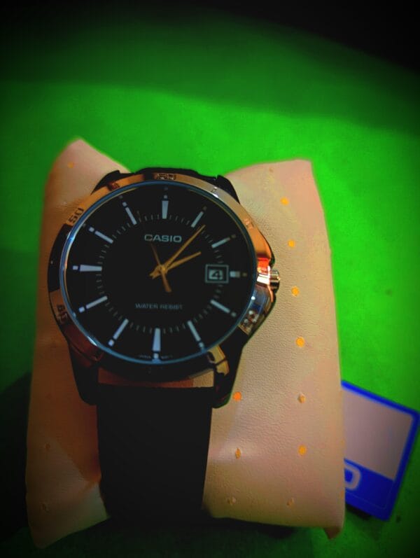 Casio Men's Classic Analog Watch with Black Dial & Leather Strap (Water Resistant)