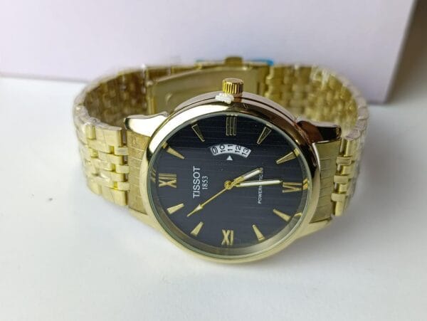 gold-tone Tissot Powermatic 80 with the two-tone dial and Roman numeral XII - Image 2