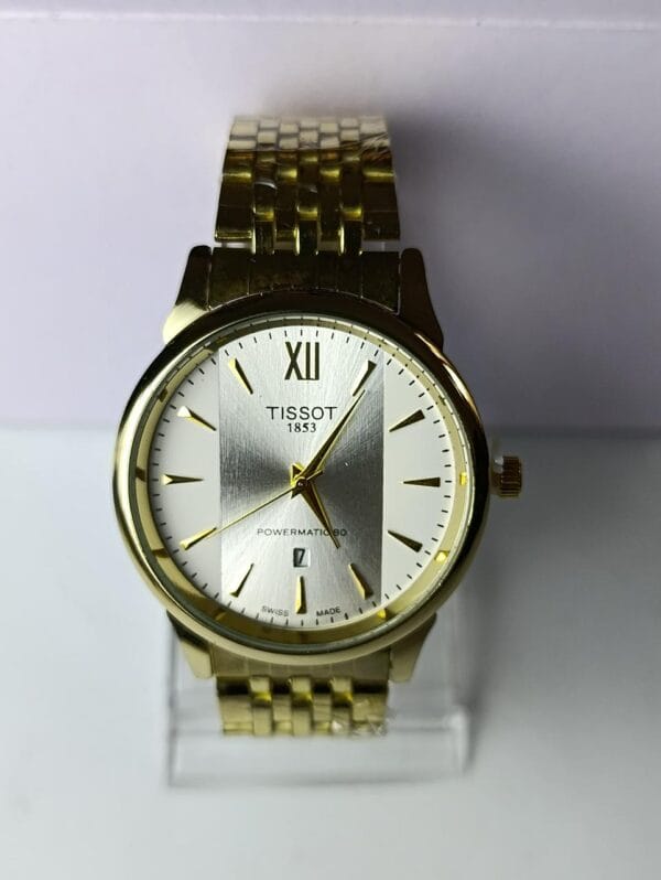 gold-tone Tissot Powermatic 80 with the two-tone dial and Roman numeral XII - Image 3