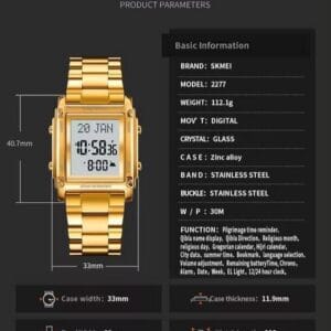 Skmei Stainless Steel Digital Azan Watch with Prayer Time & Alarm