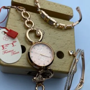 Stylish Women's Rose Gold Tone Quartz Watch & Double Bracelet Set - Many Colors!