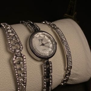 Stylish Women's Rose Gold Tone Quartz Watch & Double Bracelet Set - Many Colors!