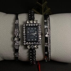 Stylish Women's Rose Gold Tone Quartz Watch & Double Bracelet Set - Many Colors!