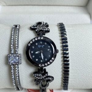 Stylish Women's Rose Gold Tone Quartz Watch & Double Bracelet Set - Many Colors!