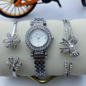 Stylish Women's Rose Gold Tone Quartz Watch & Double Bracelet Set - Many Colors!