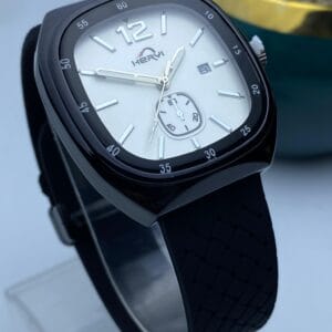 HERYI Men's Tonneau Case Watch with Dark Dial, Super Silicone Strap & Magnetic Lock