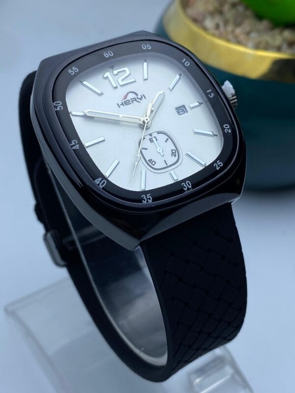 HERYI Men's Tonneau Case Watch with Dark Dial, Super Silicone Strap & Magnetic Lock - Image 6