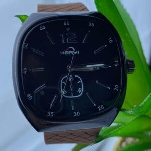 HERYI Men's Tonneau Case Watch with Dark Dial, Super Silicone Strap & Magnetic Lock