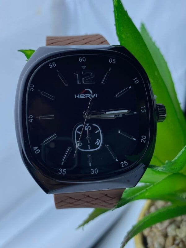 HERYI Men's Tonneau Case Watch with Dark Dial, Super Silicone Strap & Magnetic Lock - Image 4