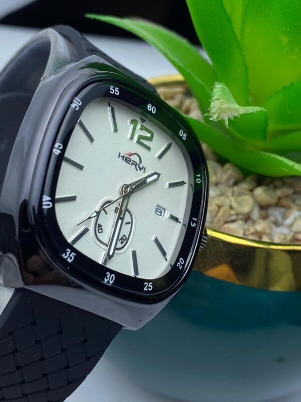 HERYI Men's Tonneau Case Watch with Dark Dial, Super Silicone Strap & Magnetic Lock - Image 5