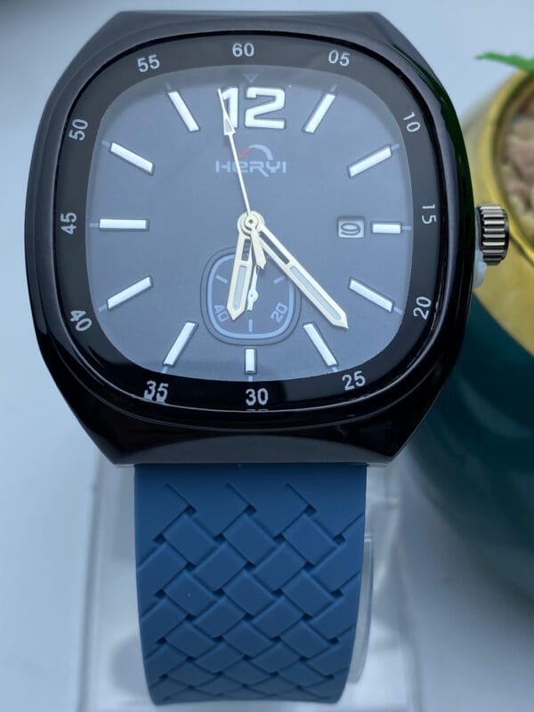 HERYI Men's Tonneau Case Watch with Dark Dial, Super Silicone Strap & Magnetic Lock - Image 3